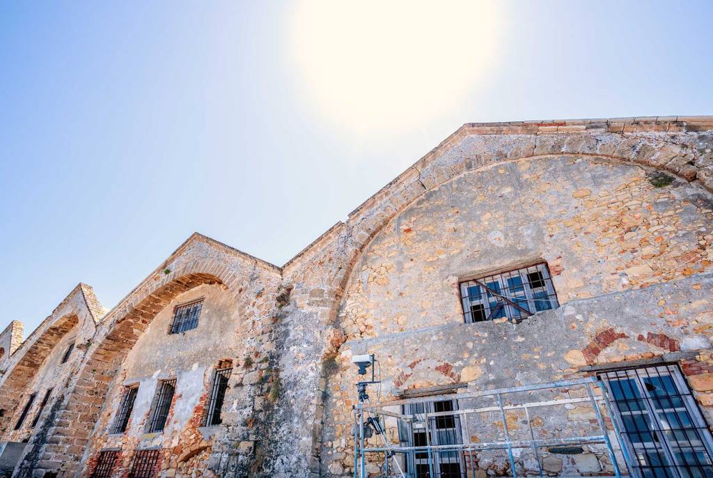 The sun shines above the Venetian Shipyards in Chania Old Town.