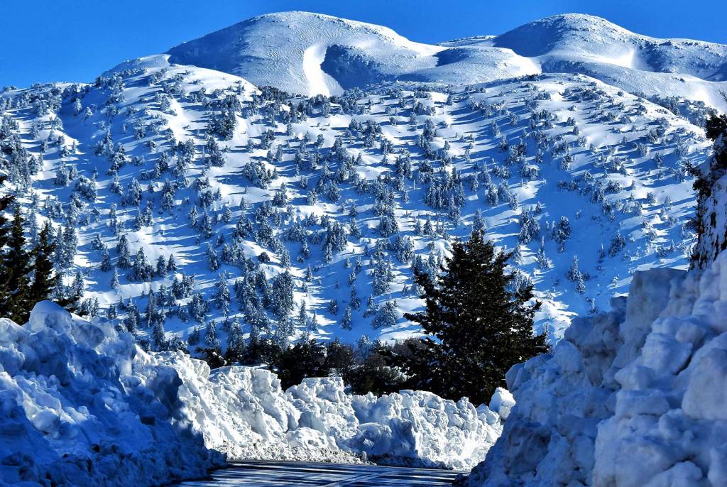 Omalos is covered in snow.