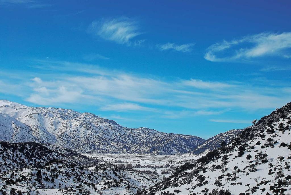 The White Mountains of Chania covered in snow.