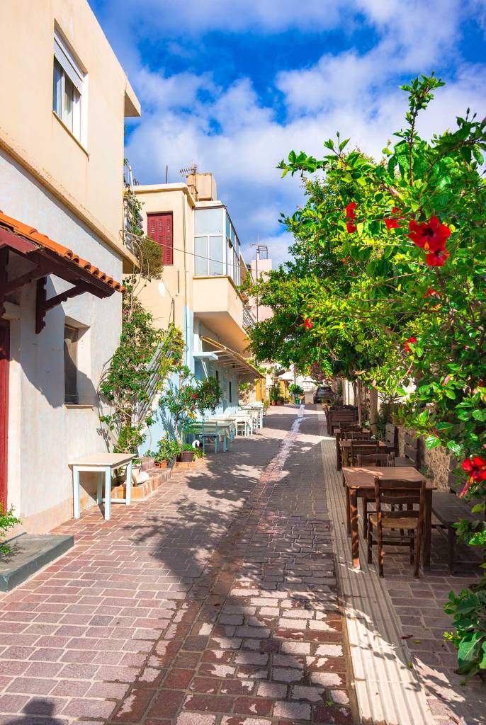 Small cafes and taverns in the narrow streets of Paleochora.