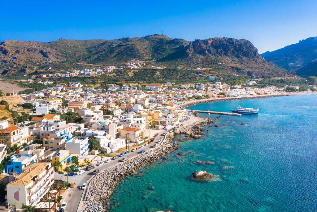 The promenade and the port of Paleochora.