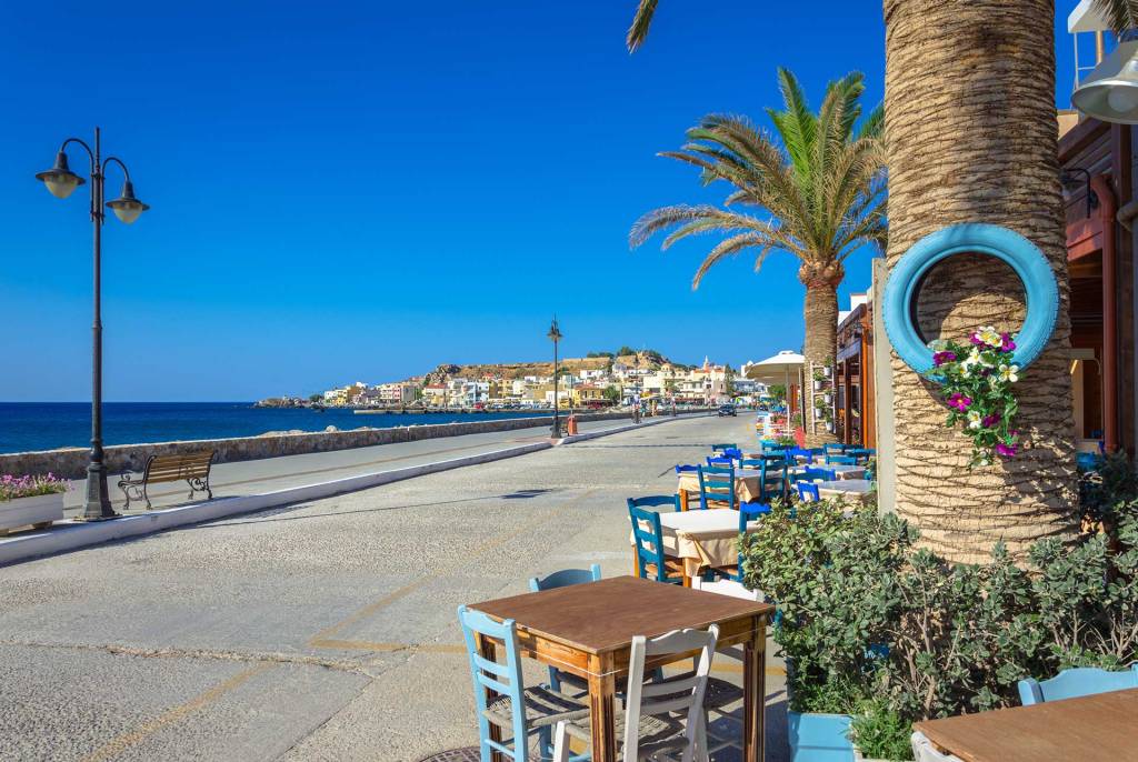 A small seaside restaurant in Paleochora (South Chania) offering marvelous sea views, surrounded by trees.