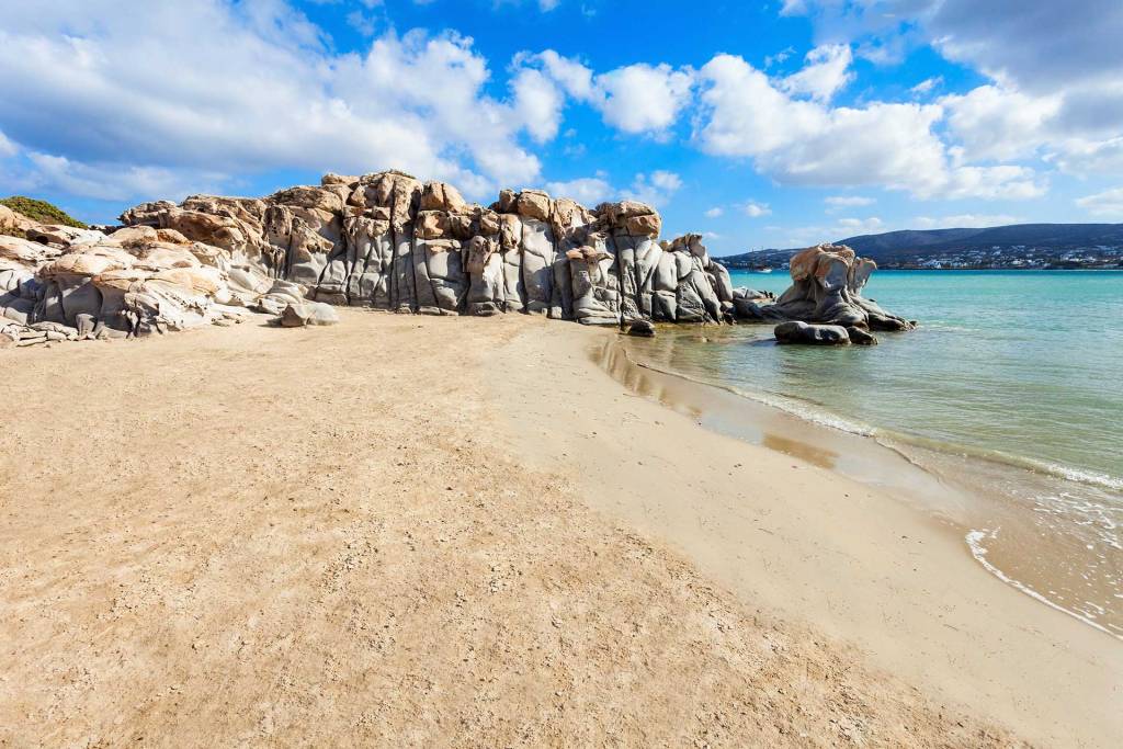 Rocky formations in Kolymbithres Beach, on Paros Island.