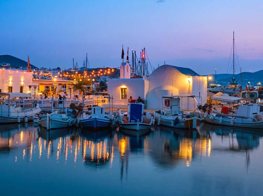 Night view of Naoussa in Paros.
