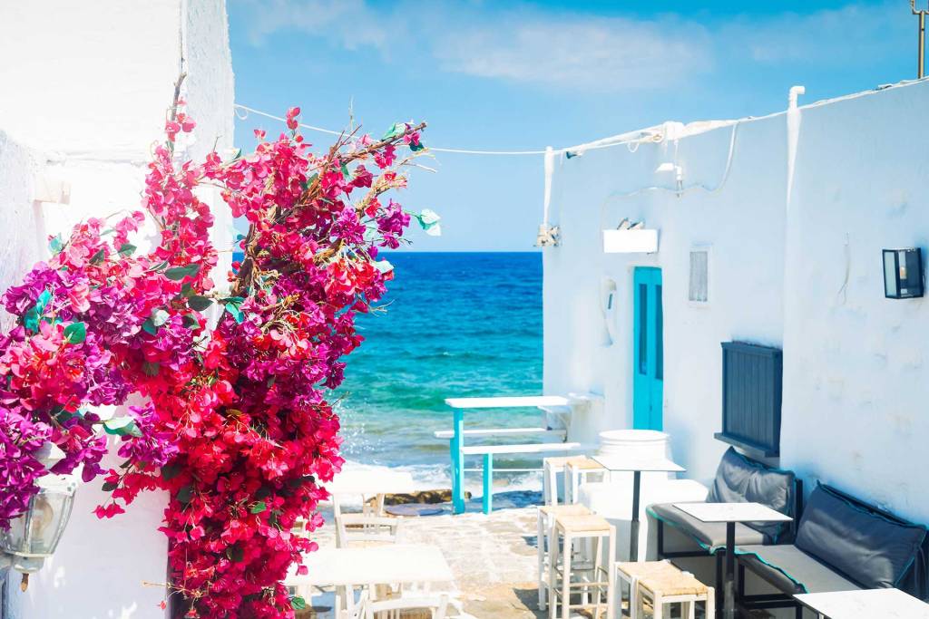 A Cycladic bar by the sea in Naoussa (Paros Island).