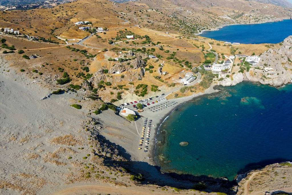 The organized beach of Agios Pavlos in Rethymno.