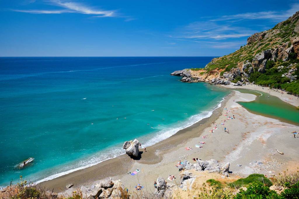 Side view of Preveli Beach in Rethymno.