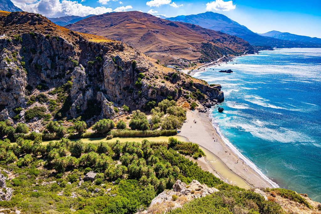 View of Preveli Beach and the Palm Forest in Rethymno.