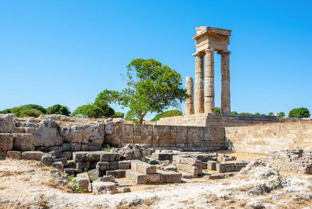The ancient archaeological site of Lindos Acropolis in Rhodes.