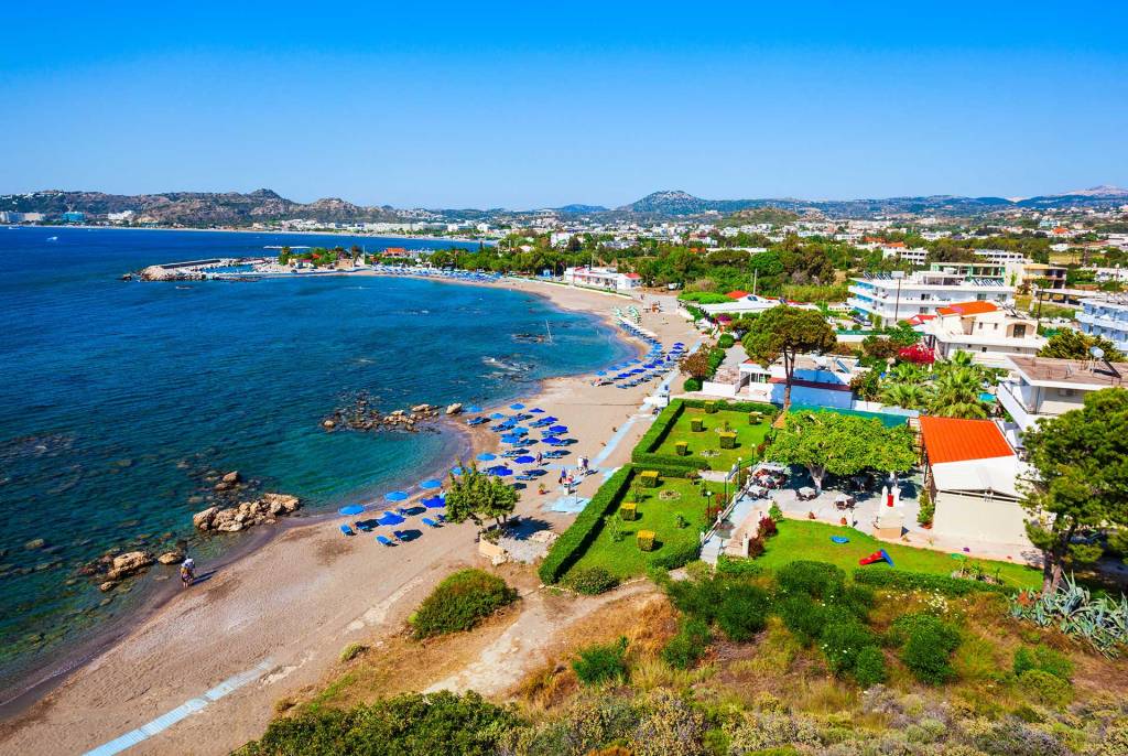 View of Faliraki Beach in Rhodes.
