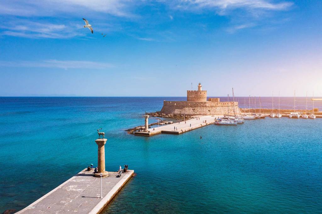 View of Rhodes Mandraki Port in Greece.