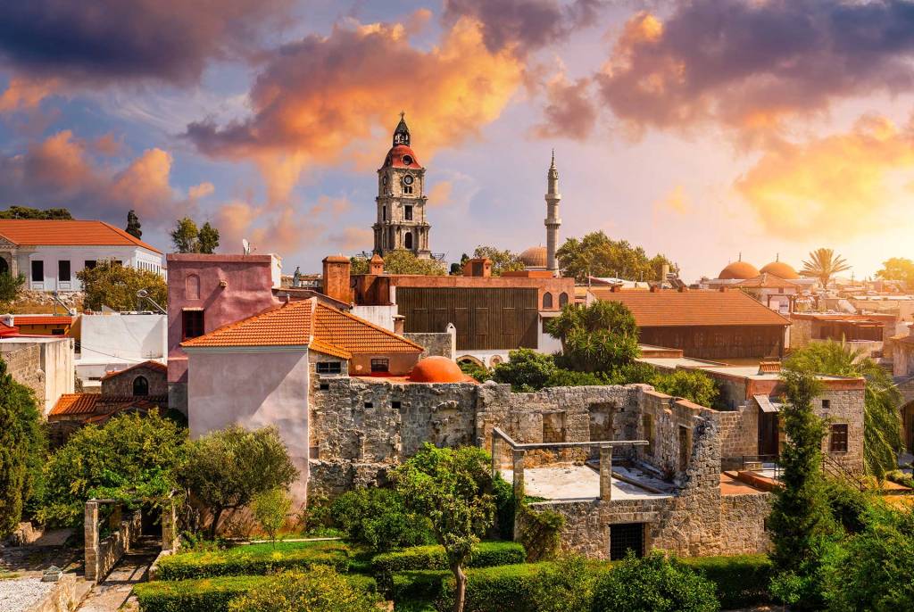 Sunset view of Rhodes Old Town.
