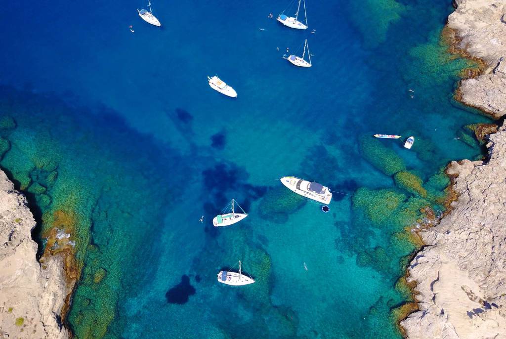 Sailing boats in the waters of Rhodes Island.