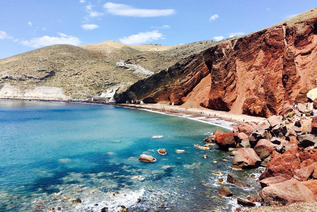 Rocky formation in the Red Beach of Santorini.