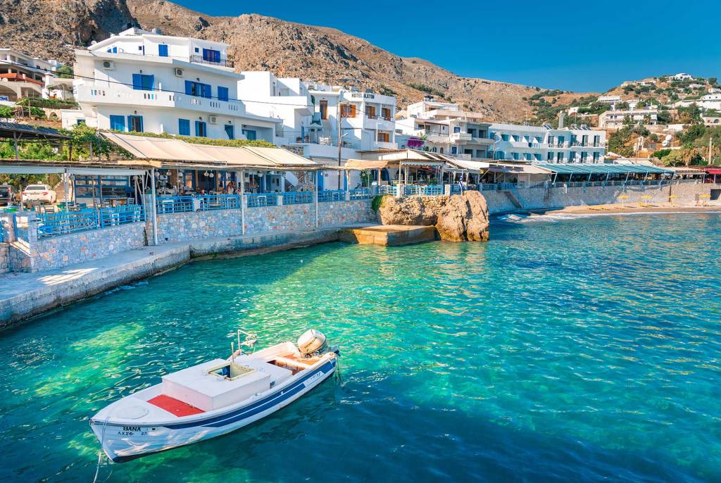 A small fishing boat in the waters of Chora Sfakion.