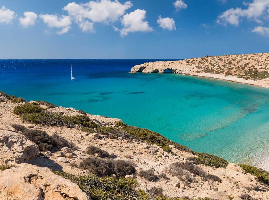 A sailing boat in Tripiti Beach, on Gavdos Island.