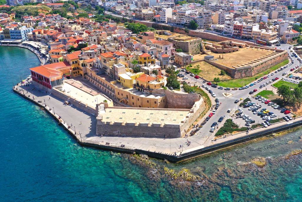 View of Firkas Fortress in Chania Old Harbor from above.
