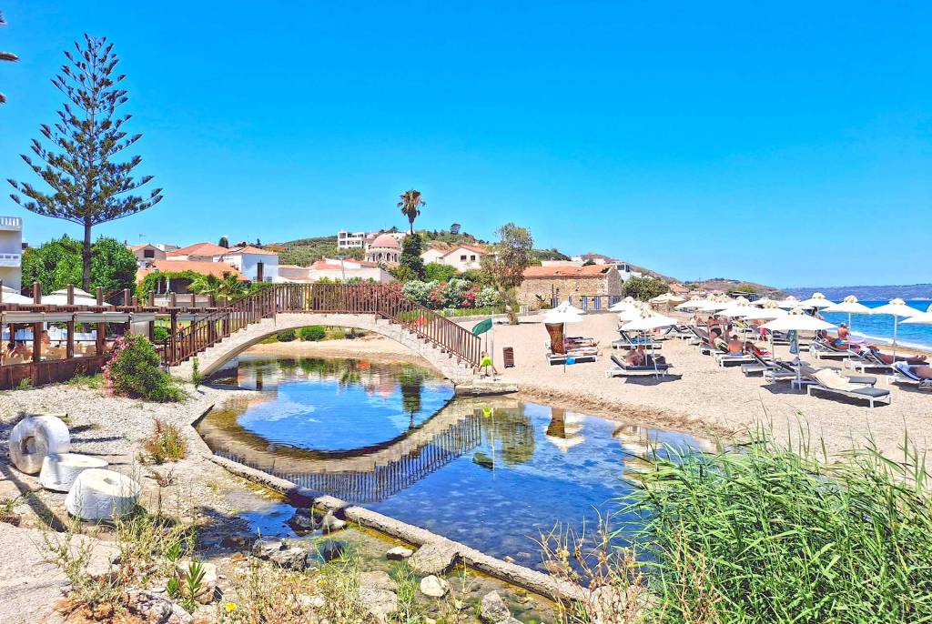 The private organized beach of Kalyves Beach Hotel in Chania.