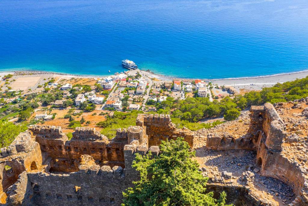 The sea and port view from Agia Roumeli Castle (Koules) in Chania.