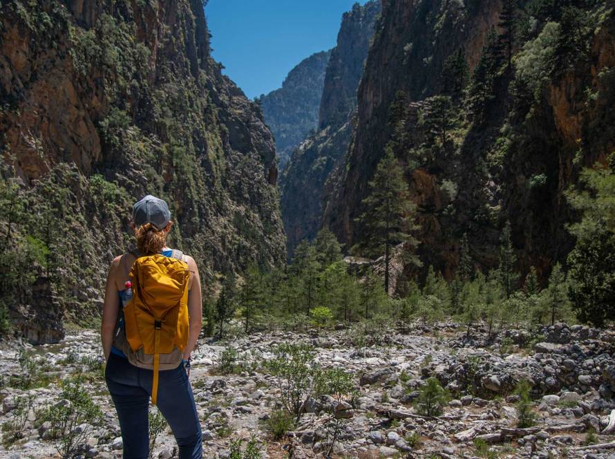 A hiker in Samaria, one of the top 6 gorges to visit in Chania.