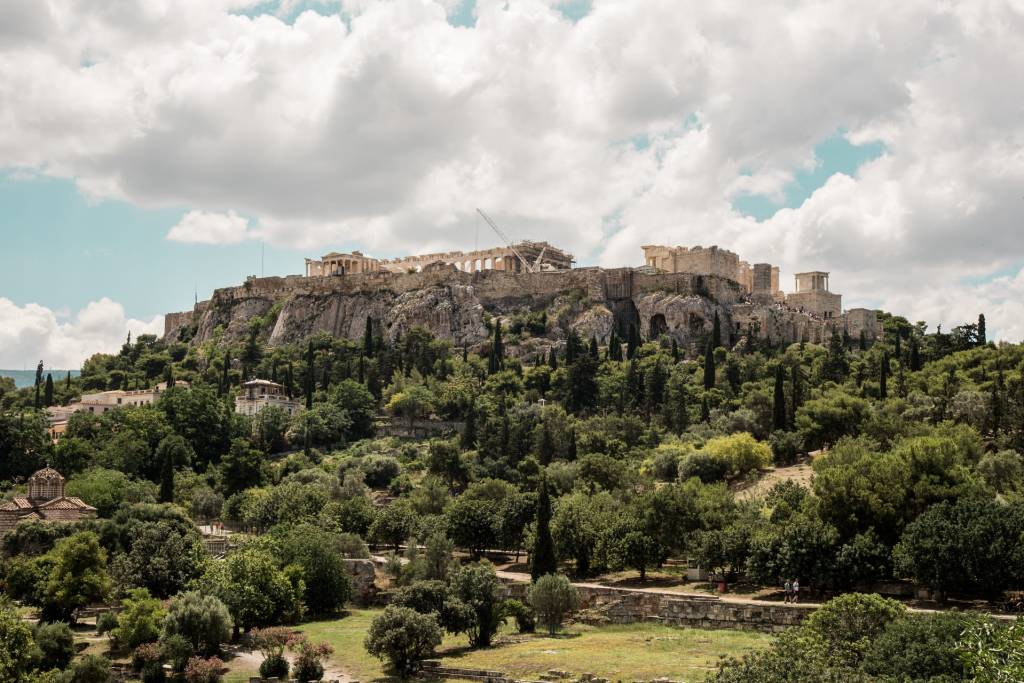Green landscape and Acropolis in Athens.