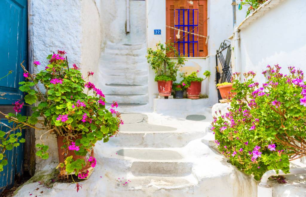 Picturesque streets in Anafiotika, Athens.