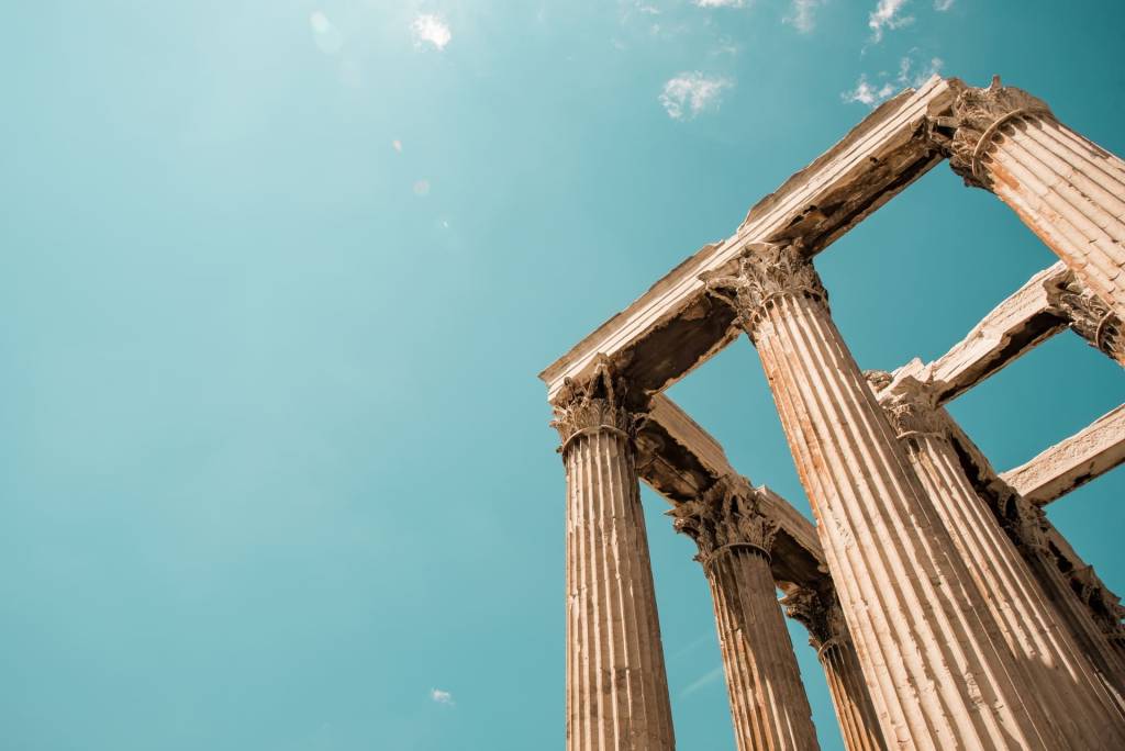 Columns close up in Athens Acropolis.