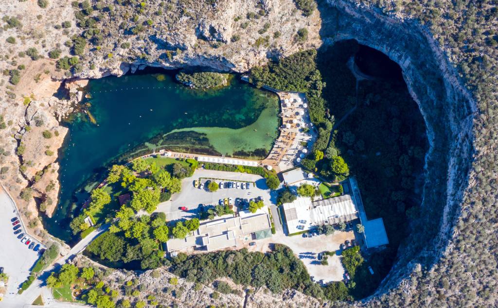 Lake Vouliagmeni Aerial View in Athens.