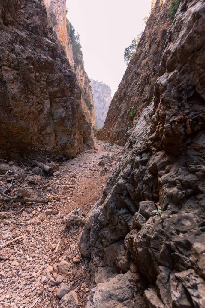 Rocks and walls of Aradena Gorge in Crete.