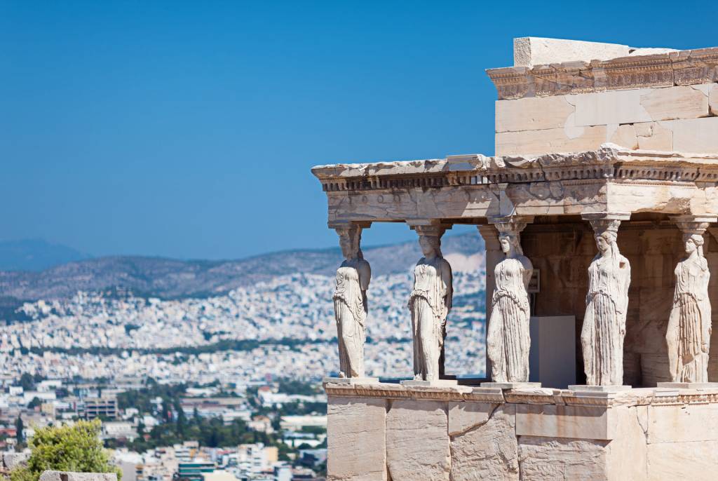 Caryatids in the Erechtheion Porch of Athens.