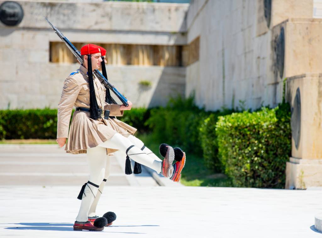 Evzones Guard the Tomb of the Unknown Soldier in Athens.
