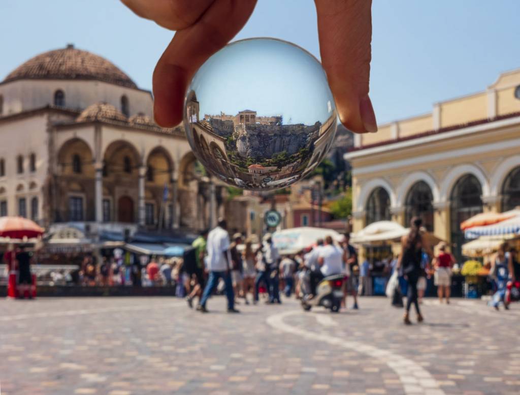 Athens Monastiraki Photo through a crystal ball.