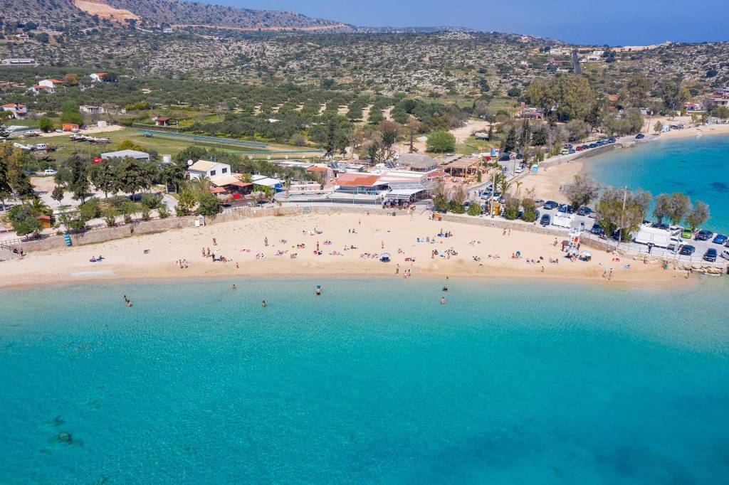 The two coastlines of Marathi Beach in Chania.