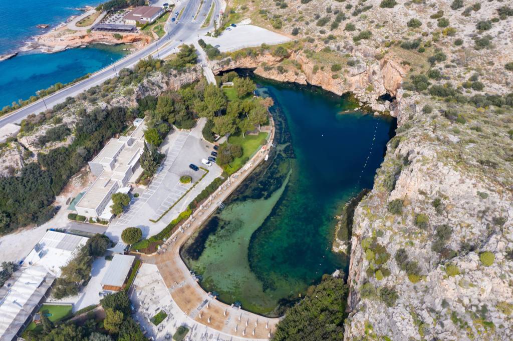 Aerial view of the Vouliagmeni Lake.