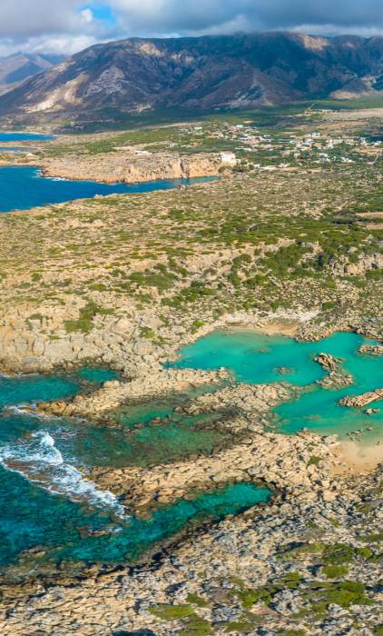 The landscape of Aspri Limni Beach in Chania.
