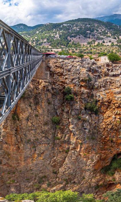 The metal bridge of Aradena Gorge is ideal for bungee jumping.