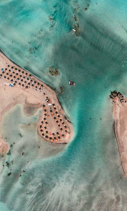 Aerial view of the awarded Elafonisi Beach in Chania.