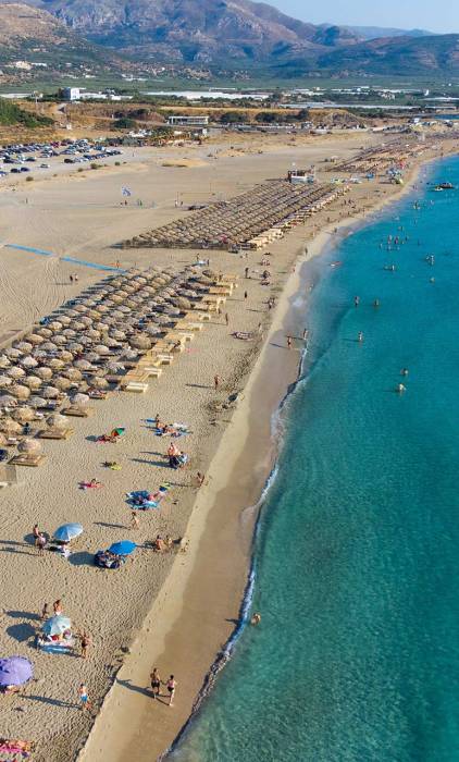 Tourist facilities on the sandy Falassarna Beach.
