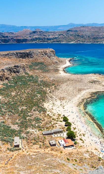 The turquoise waters of Gramvousa Beach as seen from Gramvousa Fortress.
