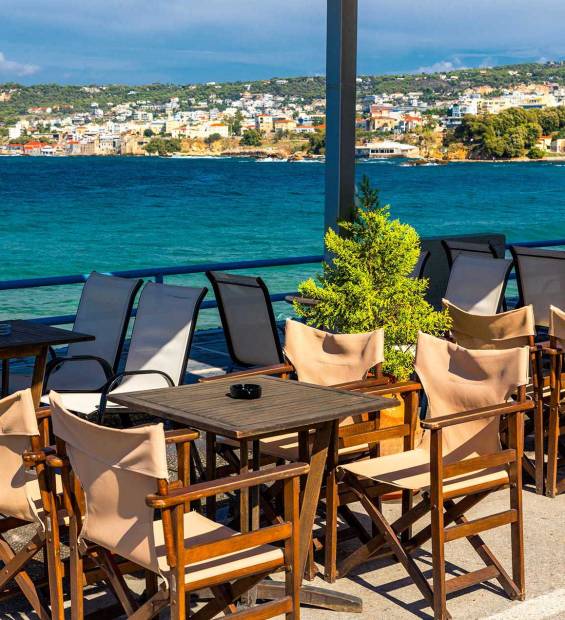 Tables of a seaside cafe in Koum Kapi.