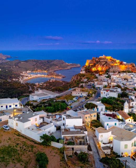 Night view of the castle and Chora of Kythira.