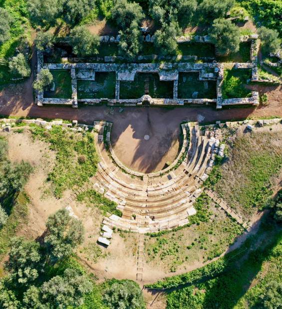 Aerial view of Aptera's Ancient Theater.