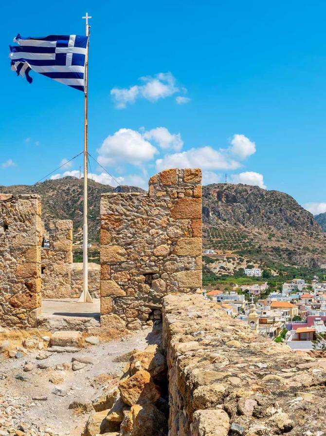 The Greek Flag in the Selino Castle of Paleochora.