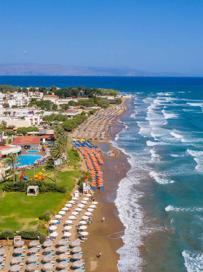 The organized beach of Agia Marina in Chania.